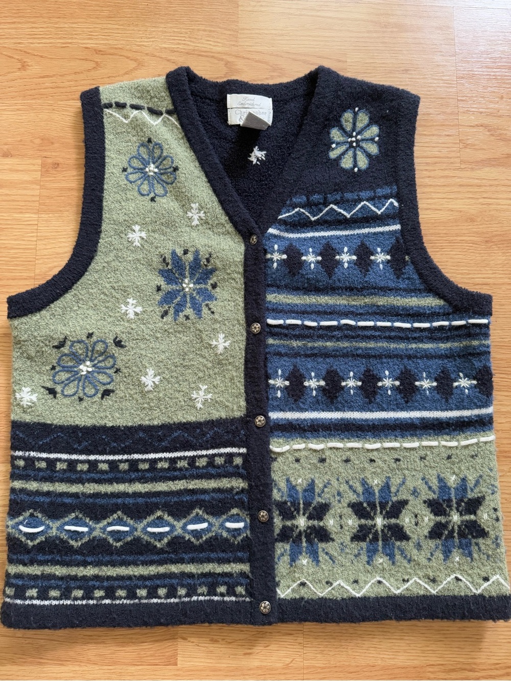 Vintage Christopher & Banks Embroidered Patchwork Sweater Vest Size M Cottagecor